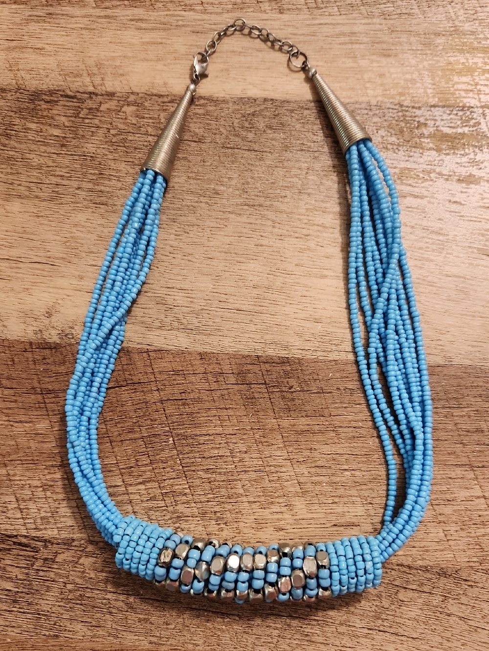 Blue Seed Bead Multi-Strand Statement Necklace
